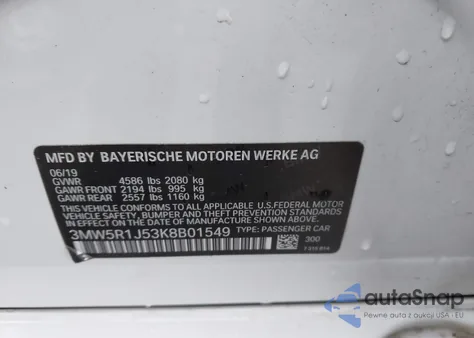 2019 BMW 330I from USA, damaged, VIN 3MW5R1J53K8B01549